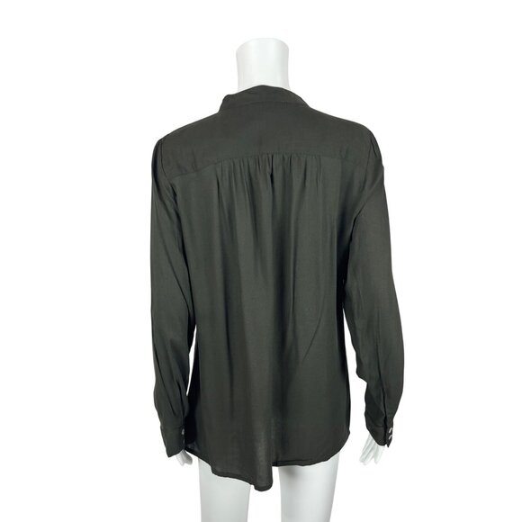 Coldwater Creek Blouse Women's Medium Olive Green Button Up Long Sleeve Lace - Picture 7 of 10